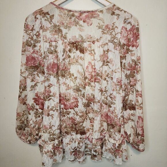 Ralph Lauren Denim Supply Crochet Lace Floral Y2K Peasant Top Womens Medium - Picture 8 of 12